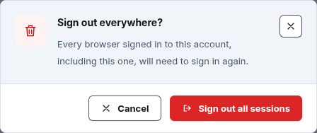 ScrinCloud Sign out everywhere confirmation dialog describing the impact on all browser sessions