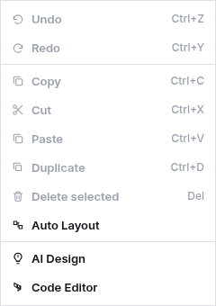 Architecture Studio Edit menu showing available local editing actions and disabled selection-specific actions.