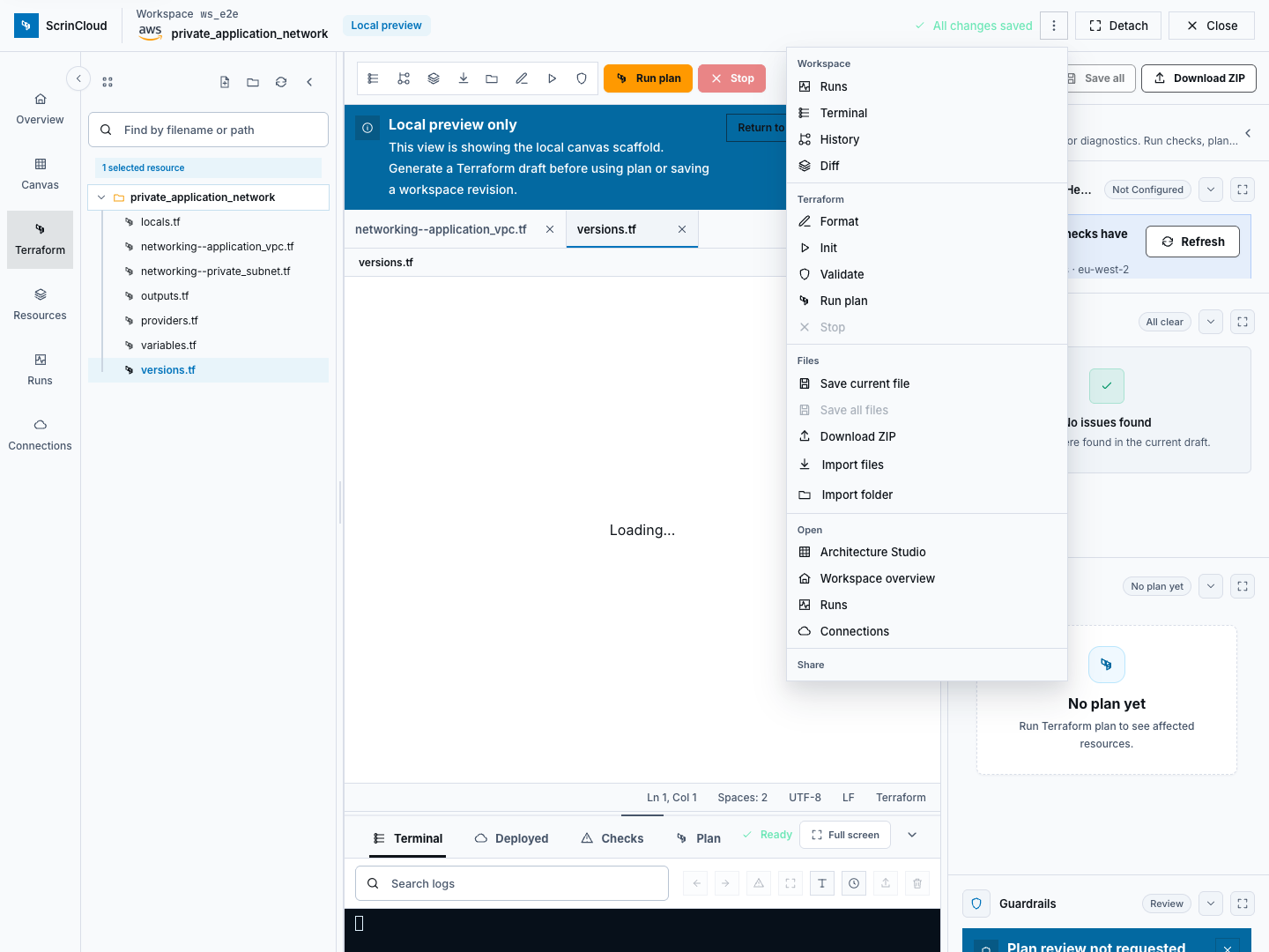 Terraform code editor showing an unsaved harmless documentation edit