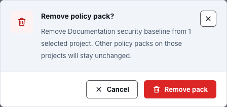 Remove policy pack confirmation for a synthetic documentation project